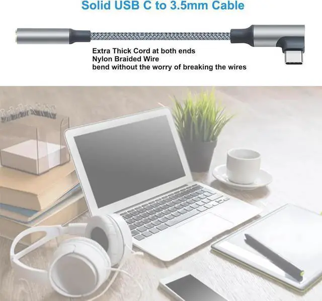 Alt view image 7 of 7 - JAENFONG Right Angle USB C to 3.5mm Audio Adapter Headphone Jack USBc 3.5 mm Cable Aux USB Type C Cord Male Female Dongle DAC Chip for Android Phone Tablet Laptop Speaker Microphone Car Stereo Grey