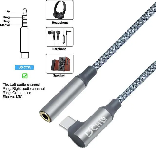 Alt view image 4 of 7 - JAENFONG Right Angle USB C to 3.5mm Audio Adapter Headphone Jack USBc 3.5 mm Cable Aux USB Type C Cord Male Female Dongle DAC Chip for Android Phone Tablet Laptop Speaker Microphone Car Stereo Grey