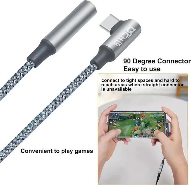 Alt view image 3 of 7 - JAENFONG Right Angle USB C to 3.5mm Audio Adapter Headphone Jack USBc 3.5 mm Cable Aux USB Type C Cord Male Female Dongle DAC Chip for Android Phone Tablet Laptop Speaker Microphone Car Stereo Grey