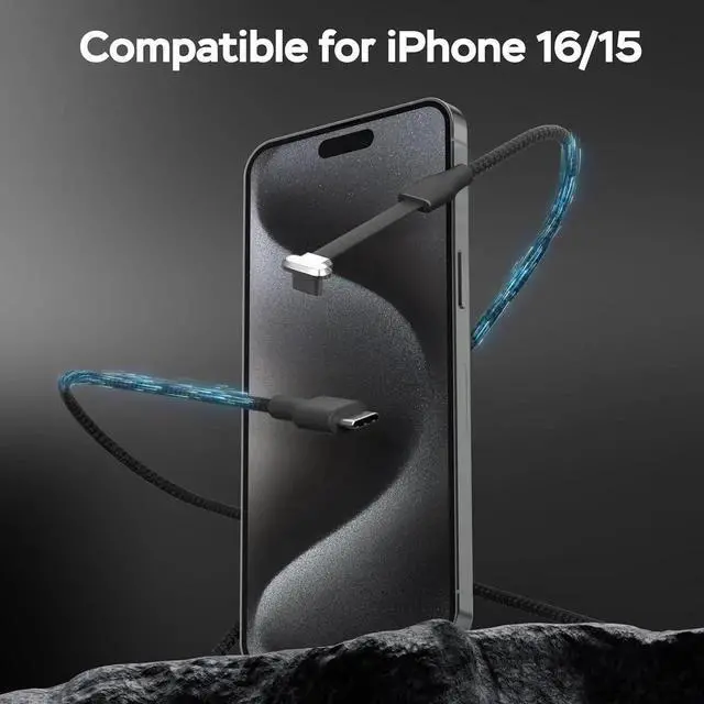 Alt view image 4 of 7 - JAENFONG USB C to USB C Cable 60W 3.3ft Flat USB C Charging Cable Right Angle Type C Charger Fast Charging Compatible with Steam Deck ROG Ally S23/S22/S21 iPhone 16/15 Pro/Pro Max MacBook etc.