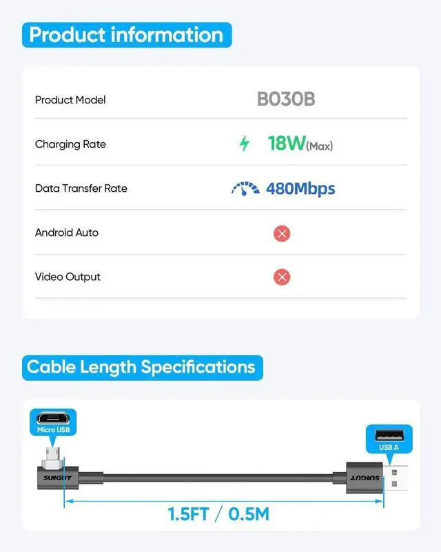 Alt view image 6 of 6 - JAENFONG Right Angle Micro USB Cable 1.5FT [2 Pack] 18W Short 90 Degree Micro USB Cable Fast Charging USB 2.0 Data Sync Compatible for Galaxy S7 Edge S6 S5 Moto E6 5 4 LG-Black