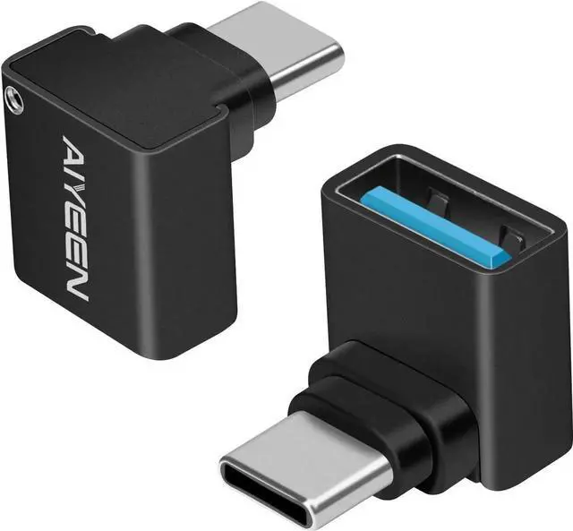Main image of JAENFONG USB C to USB Adapter(2 Pack) 90 Degree USB C Male to USB 3.0 Female Adapter OTG Converter Compatible with MacBook Pro 2019/2018 and More USB-C Device Black