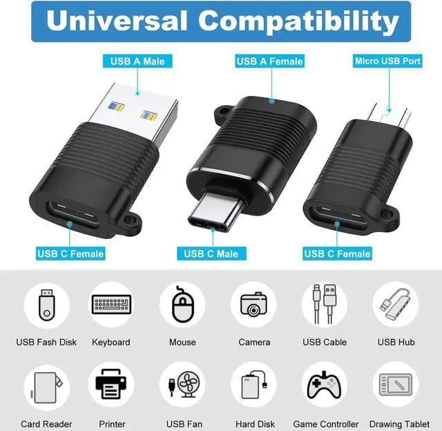 Alt view image 2 of 6 - JAENFONG AreMe USB C Adapter (6 Pack) Micro USB Male to USB C Female USB 3.0 Male to USB C Female USB Type-C Male to USB 3.0 Female Converter Connector (Black)