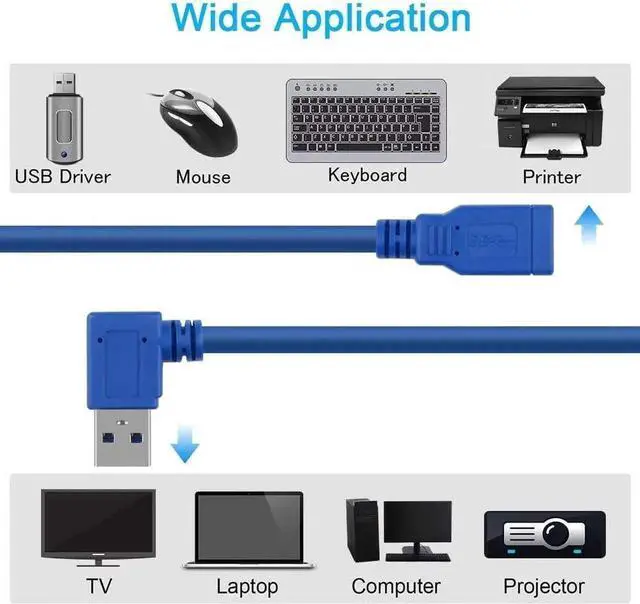 Alt view image 2 of 7 - JAENFONG USB 3.0 Extension Cable 1FT 2 Pack 90 Degree Left & Right Angle USB Adapter Male to Female Short USB3 Cables Up & Down for Laptop TV USB Disk Mouse Hard Disk Camera