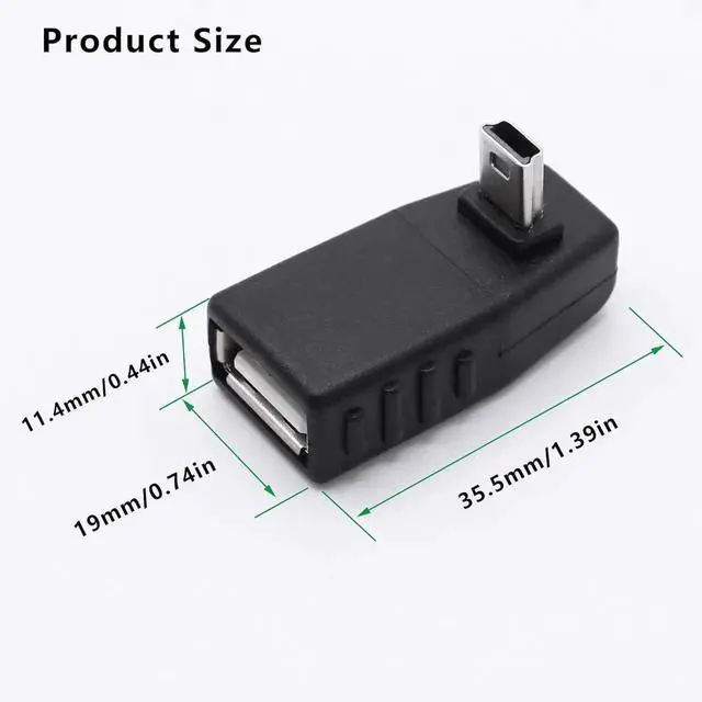Alt view image 6 of 7 - JAENFONG 90 Degree Mini USB to USB A OTG Adapter Up Angle Mini USB 5-Pin Type B Male to USB Type A Female Adapter Converter for Digital Cameras Black(2 Pack UP)