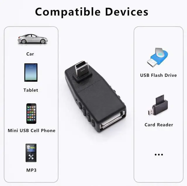 Alt view image 4 of 7 - JAENFONG 90 Degree Mini USB to USB A OTG Adapter Up Angle Mini USB 5-Pin Type B Male to USB Type A Female Adapter Converter for Digital Cameras Black(2 Pack UP)