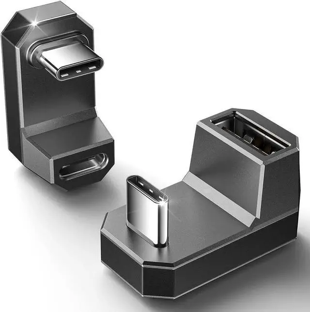 Main image of JAENFONG 180° USB C Adapter 2 Pack 180 Degree Angle Type C Male to Type C Female (USB 4.0/PD 100W) and USB C Male to USB A Female Adapter for Steam Deck Switch 2 Laptop Tablet Phone - Black