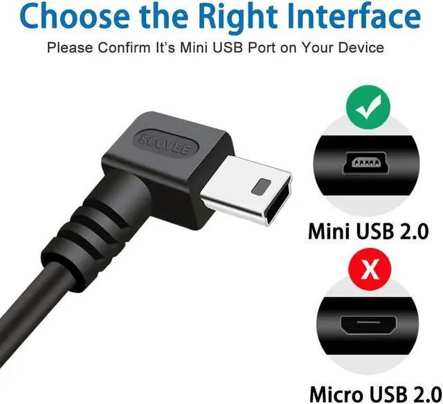 Alt view image 7 of 7 - Mini USB Cable 90 Degree 2Pack 6ft for Garmin Nuvi for Canon PowerShot/Rebel/EOS/DSLR/ELPH Dash Cam SatNav Camcorders Car Camera USB Cable Right Angle Mini-B Charger Cord Data Sync Charging Adapter