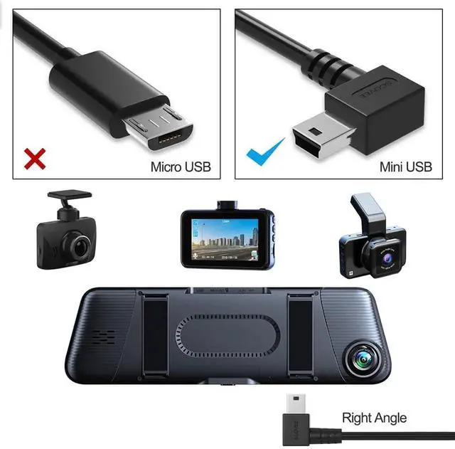 Alt view image 6 of 7 - Mini USB Cable 90 Degree 2Pack 6ft for Garmin Nuvi for Canon PowerShot/Rebel/EOS/DSLR/ELPH Dash Cam SatNav Camcorders Car Camera USB Cable Right Angle Mini-B Charger Cord Data Sync Charging Adapter