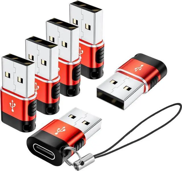 Main image of JAENFONG USB to USB C Adapter 6 Pack USB A to USB C Adapter USBC Female to USBA Male Type C Cable Converter for iPhone MacBook iPad AirPods Charger Red