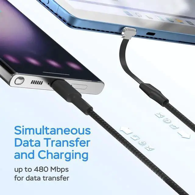 Alt view image 3 of 7 - JAENFONG USB C Charger Cable 60W 3.3ft Type C Charging Cable Flat 90-Degree C-Port High-Speed Data Transfer Compatible with S23/S22/S21 iPhone 15 Pro/Pro Max MacBook Air/Pro etc