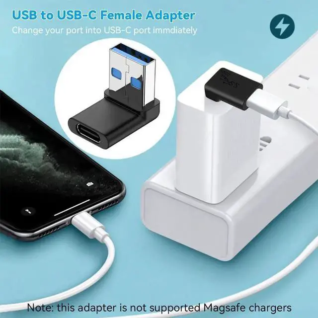 Alt view image 7 of 7 - JAENFONG 90 Degree USB to USB C Adapter (2-Pack) Right Angle Type-C Female to A Male Converter USB3.2 C Type Plug Adapter Vertical USB Port Changer Extender Connector (Up+Down Angle)