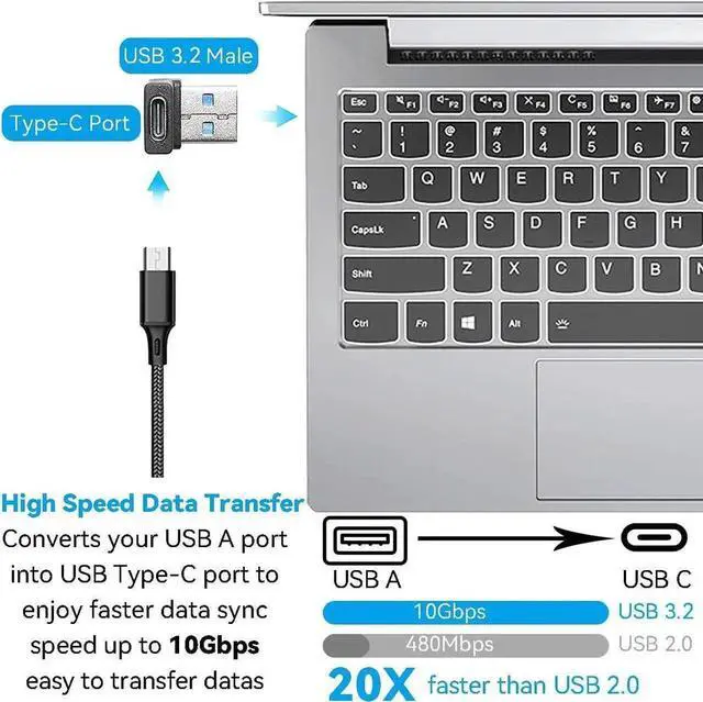 Alt view image 4 of 7 - JAENFONG 90 Degree USB to USB C Adapter (2-Pack) Right Angle Type-C Female to A Male Converter USB3.2 C Type Plug Adapter Vertical USB Port Changer Extender Connector (Up+Down Angle)