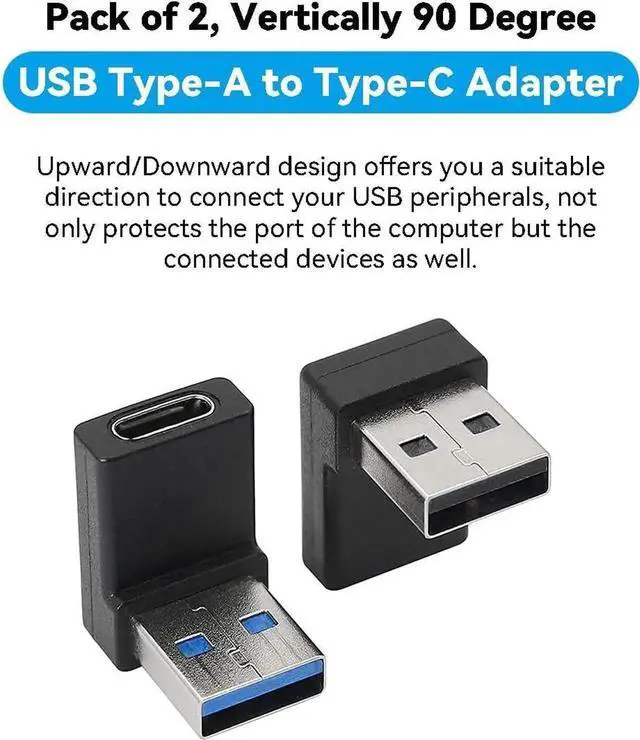 Alt view image 6 of 7 - JAENFONG 90 Degree USB to USB C Adapter (2-Pack) Right Angle Type-C Female to A Male Converter USB3.2 C Type Plug Adapter Vertical USB Port Changer Extender Connector (Up+Down Angle)