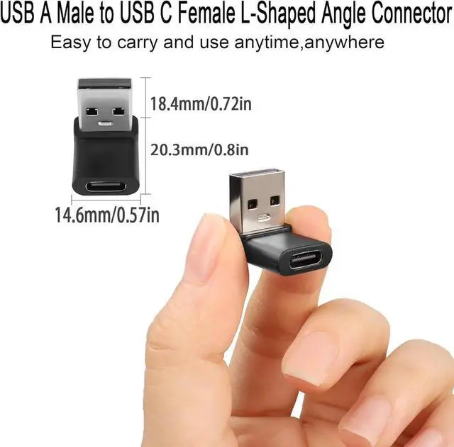Alt view image 7 of 7 - JAENFONG 10Gbps USB 10Gbps USB 3.1 to USB C 90° Angle Adapter USB A Male to USB C Female L-Shaped Angle Connector for OTG Data Transfer 3A Charging for PC Laptop Tablet 2Pcs (Positive Bend/Female up)