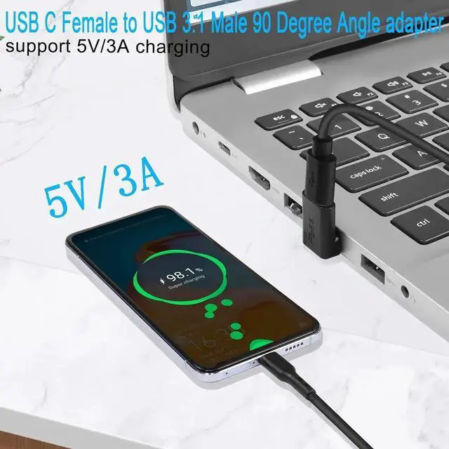Alt view image 4 of 7 - JAENFONG 10Gbps USB 10Gbps USB 3.1 to USB C 90° Angle Adapter USB A Male to USB C Female L-Shaped Angle Connector for OTG Data Transfer 3A Charging for PC Laptop Tablet 2Pcs (Positive Bend/Female up)