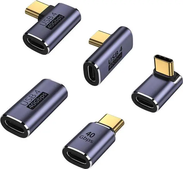 Main image of JAENFONG 5 Pack USB C Adapter 90 Degree Up&Down Left&Right Angle USB Type C Male to Female Extender Female to Female Coupler for Steam Deck ROG Ally Switch MacBook Pro/Air and More (Purple)