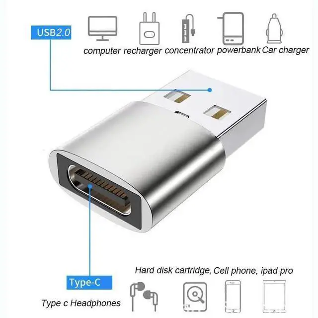 Alt view image 4 of 7 - 2*USB C Male to USB 3.0 Female Converter Adapter & 2*U2*USB C Male to USB 3.0 Female Converter Adapter & 2*USB 2.0 Male to USB C Female OTG Adapter for Charging and Data Transmission (4 Pack) - Silver