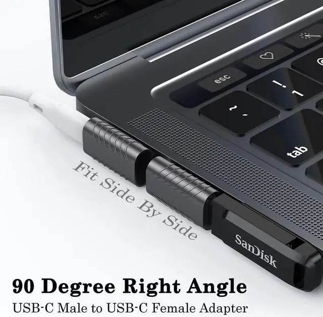 Alt view image 4 of 7 - JAENFONG 240W USB C 90 Degree Adapter (2 Pack) 40Gbps USB C Right Angle Connector Extender for MacBook iMac iPad Pro Tablet Phones and Other Type C Devices