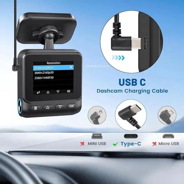 Alt view image 6 of 6 - JAENFONG USBC Dash Cam Power Cord 13ft USB 2.0 A to Type-C 90 Degree Angle Charging Cable USBC Car Charger Adapter Connector for Dashcam Rear View Mirror Cam Dashboard Recorder Recording Backup Camera