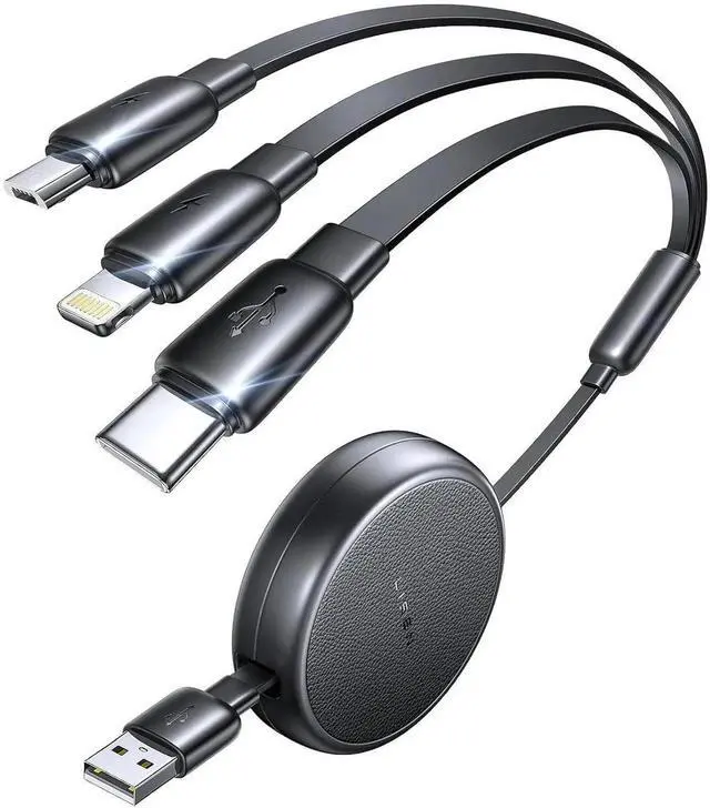 Main image of Multi Charging Cable 3 in 1 Charging Cable Retractable Car Charger with Type C/L/Micro USB Ports for iPhone 16 15 14 Pro Max/ Galaxy S25/PS/Kindle Air 17 Multi Chargers for All Devices