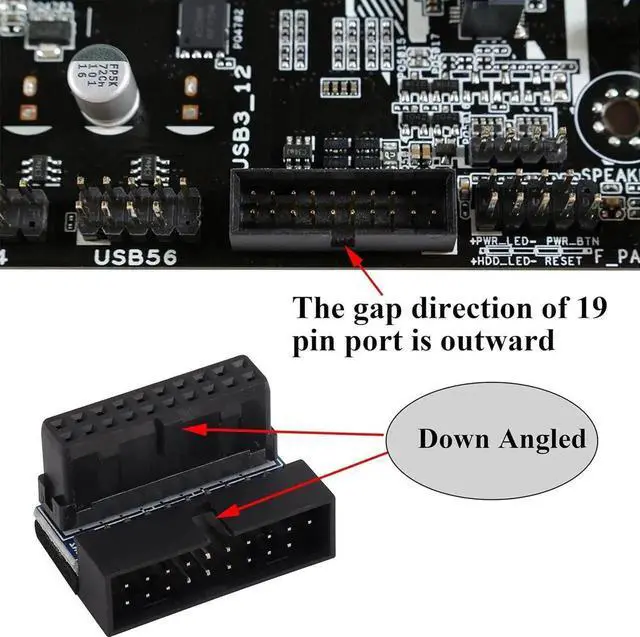 Alt view image 3 of 7 - JAENFONG 2 Pack Down Right Angle USB 3.0 19-pin Connector 90 Degree 19Pin/20Pin 3.0 USB Female to Male Extension Power Adapter Board for Desktop Motherboard Internal Header Adapter(Down/Black-20Pin)