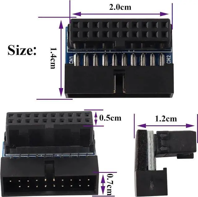 Alt view image 5 of 7 - JAENFONG 2 Pack Down Right Angle USB 3.0 19-pin Connector 90 Degree 19Pin/20Pin 3.0 USB Female to Male Extension Power Adapter Board for Desktop Motherboard Internal Header Adapter(Down/Black-20Pin)