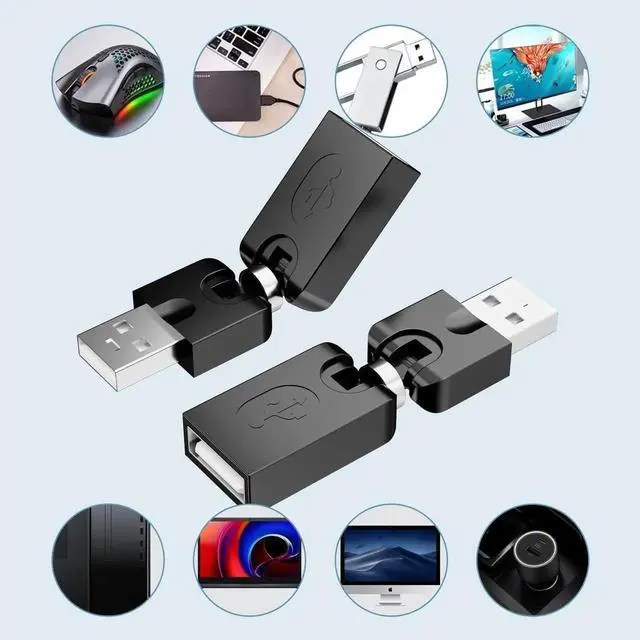 Alt view image 5 of 7 - JAENFONG 2 Pack USB 90 Degree Adapter Rotating and Swivel Twist USB 2.0 Type A Male to Type A Female 360 Degre Rotation Adjustable Right Angle Extension Adapter Convertor (Black AM-FM)