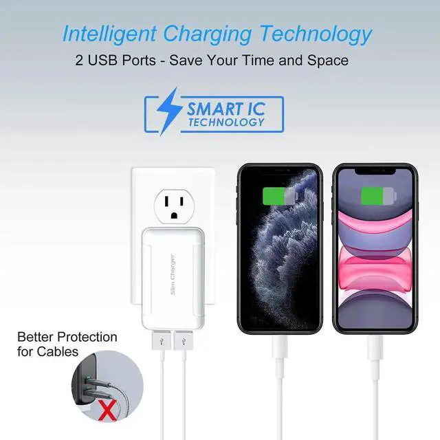 Alt view image 3 of 7 - Charger Block Flat Dual USB Wall Charger with Foldable Plug 5v/3a Fast Charging Block Extra-Slim Portable 2 USB-A Ports Phone Plug Adapter for iPhone 13 12 11 XR XS iPad GalaxyS23 A35