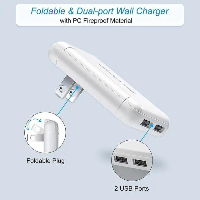 Alt view image 6 of 7 - Charger Block Flat Dual USB Wall Charger with Foldable Plug 5v/3a Fast Charging Block Extra-Slim Portable 2 USB-A Ports Phone Plug Adapter for iPhone 13 12 11 XR XS iPad GalaxyS23 A35