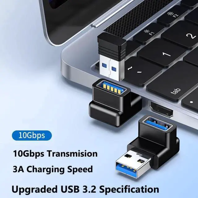 Alt view image 5 of 6 - JAENFONG 4 Pack 10Gbps USB 3.1 Male to Female Adapter Right Angle Up and Down Angle 90 Degree USB 3.0 A Connector Support 3A Fast Charging for Computer PC Desktop Laptop USB Hub USB Charger