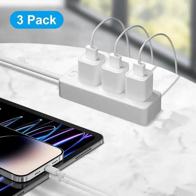 Alt view image 7 of 7 - iPhone Charger - 3 Pack USB Wall Charger Cube Block Adapter with 6Ft USB Fast Charging Cable Compatible with iPhone 14 13 12 11 Pro Max XR XS X 8 7 6 Plus iPad
