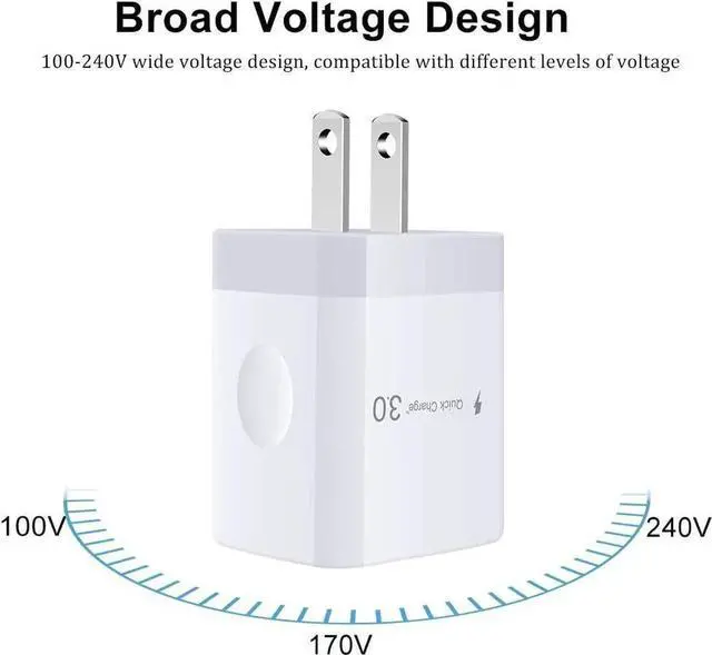 Alt view image 2 of 6 - Quick Charge 3.0 Fast Charger Compatible LG Stylo 4/5/6 LG G5 G6 G7 G8 V20 V30 V40 V50 ThinQ Galaxy S24 S23 S22 S21 18W Rapid Wall Charger with 6Ft USB Type C Charging Cord Cable