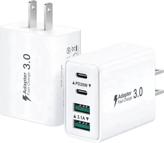 Main image of USB C Charger Block 2-Pack 40W USBC Wall Charger Plug 4 Ports Dual PD Power Adapter +QC 3.0 Fast Charging Brick Multiport Type C Cubes Box for iPhone 16 15 14 13 12 11 Pro Max Plus iPad