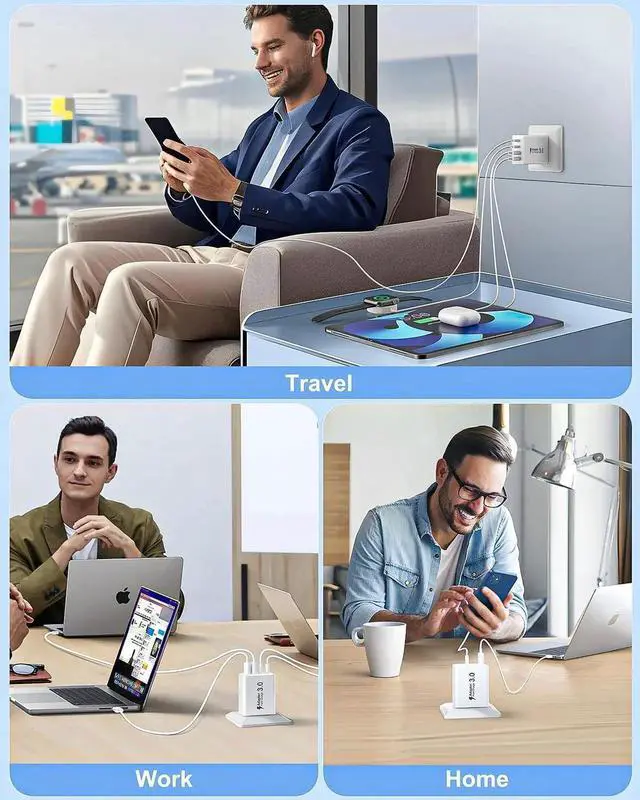 Alt view image 6 of 7 - USB C Charger Block 2-Pack 40W USBC Wall Charger Plug 4 Ports Dual PD Power Adapter +QC 3.0 Fast Charging Brick Multiport Type C Cubes Box for iPhone 16 15 14 13 12 11 Pro Max Plus iPad