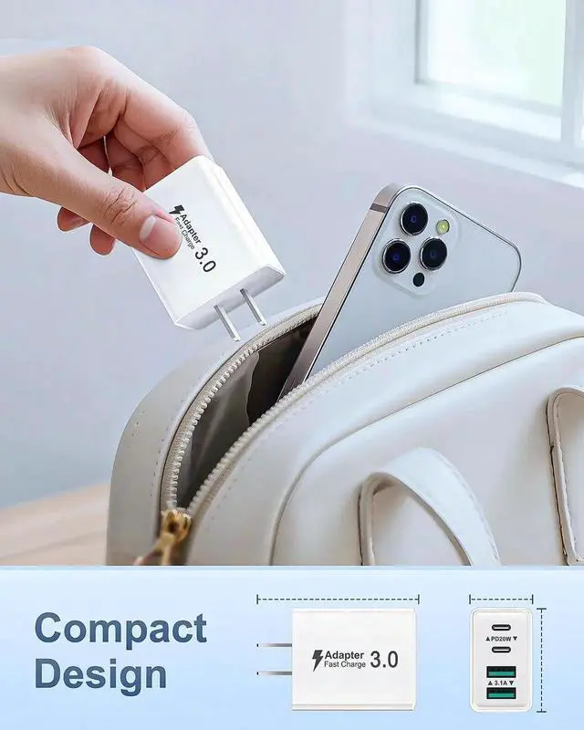 Alt view image 5 of 7 - USB C Charger Block 2-Pack 40W USBC Wall Charger Plug 4 Ports Dual PD Power Adapter +QC 3.0 Fast Charging Brick Multiport Type C Cubes Box for iPhone 16 15 14 13 12 11 Pro Max Plus iPad