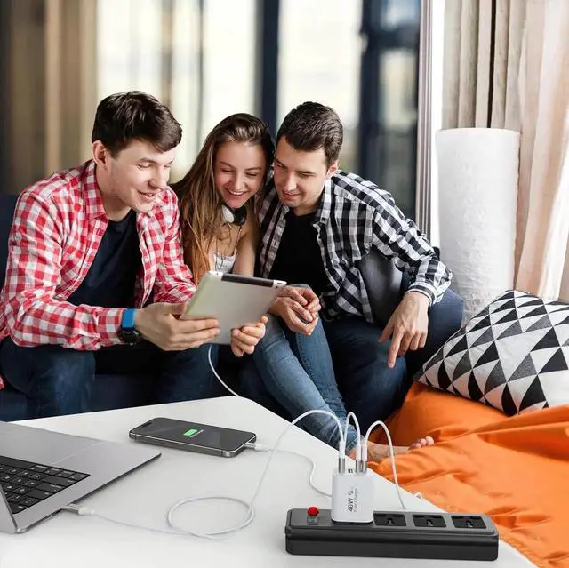 Alt view image 4 of 7 - USB C Block 40W 4 Ports Wall Plug Fast Charging Block PD+QC Multiport Power Adapter USB C Charger Type C for iPhone 16 15 14 13 12 11 Pro Max X Xr Xs 8 7 Watch Galaxy Phones (White 1Pack)