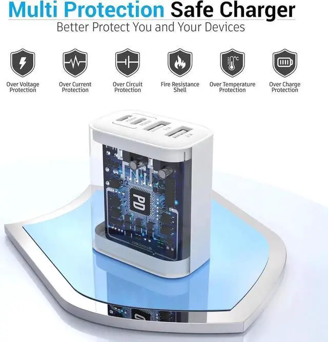 Alt view image 5 of 7 - USB C Block 40W 4 Ports Wall Plug Fast Charging Block PD+QC Multiport Power Adapter USB C Charger Type C for iPhone 16 15 14 13 12 11 Pro Max X Xr Xs 8 7 Watch Galaxy Phones (White 1Pack)