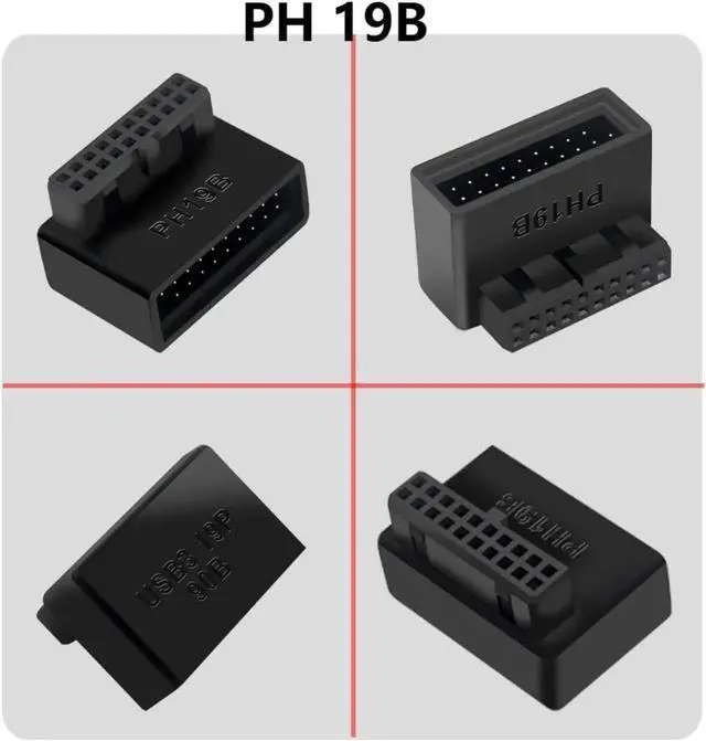 Alt view image 2 of 6 - JAENFONG USB 3.0 90 Degree Motherboard Adapter 19 Pin/20 Pin Male to Female Extension Adapter L Turn Right Angle Socket for Desktop Motherboard (Down Angle PH19B)