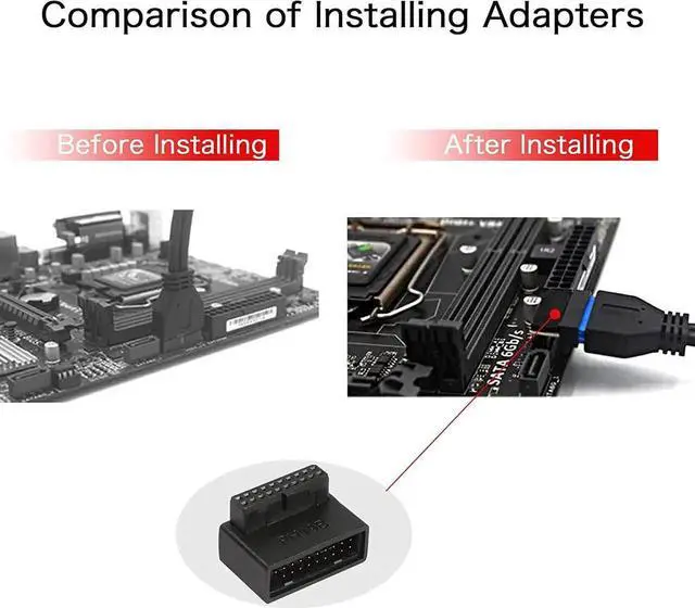 Alt view image 4 of 6 - JAENFONG USB 3.0 90 Degree Motherboard Adapter 19 Pin/20 Pin Male to Female Extension Adapter L Turn Right Angle Socket for Desktop Motherboard (Down Angle PH19B)