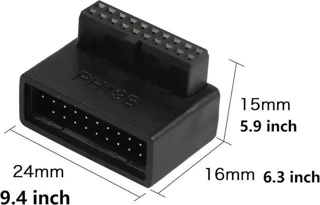 Alt view image 6 of 6 - JAENFONG USB 3.0 90 Degree Motherboard Adapter 19 Pin/20 Pin Male to Female Extension Adapter L Turn Right Angle Socket for Desktop Motherboard (Down Angle PH19B)