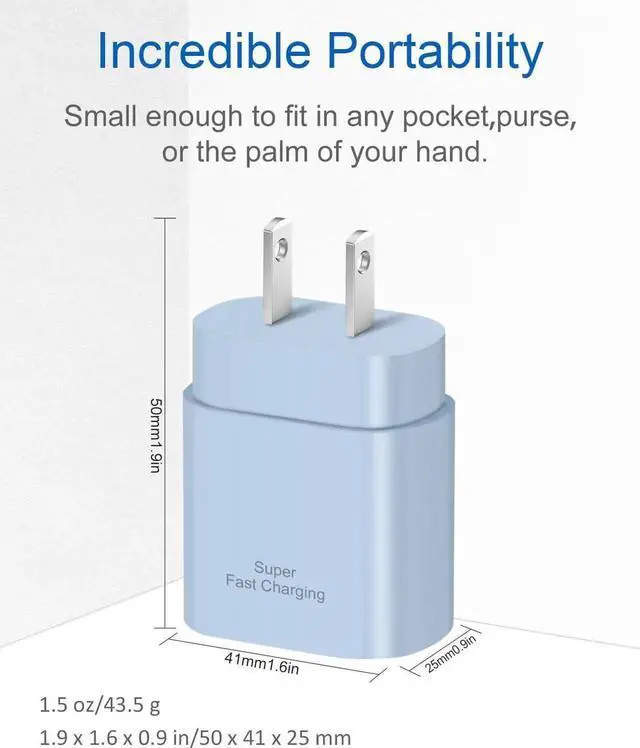 Alt view image 5 of 6 - Type C Charger Fast Charging USBC Charger Block 25W Super Fast Wall Chargers for Galaxy S25 S24 S23 S22 S21/S21 Ultra/S20/S20 Ultra/Note 20 Ultra Android Chargers(Blue)