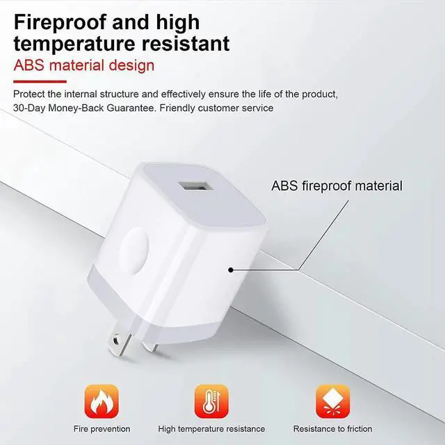 Alt view image 7 of 7 - iPhone Charger Block Plug in Phone Charger 4Pack Single Port USB Wall Charge Fast Charging Adapter Cube Box for iPhone 16 15 14 13 SE(2020) 12/11pro/XS/XS Max Galaxy S25/S24/S23 LG