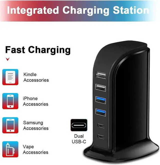 Alt view image 2 of 7 - USB C Charger Block Chargers for Multiple Devices Dual Type C 45W Total 6 Ports USB Charging Station for iPhone Ipad Iwatch Desk Accessories & Workspace Organizers