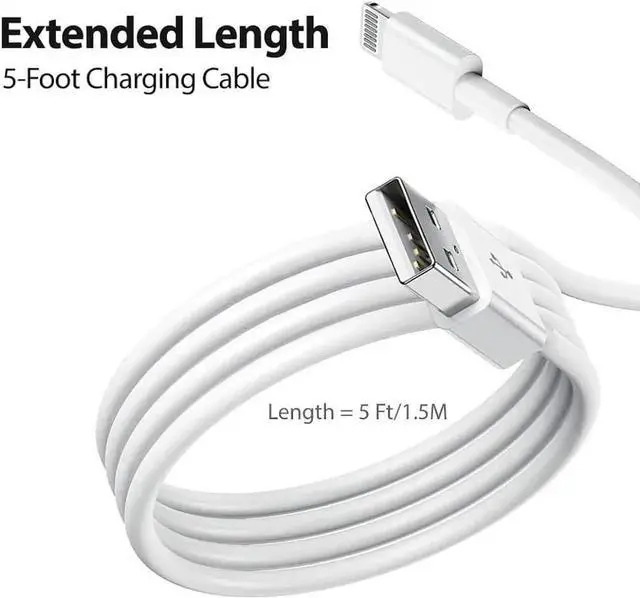 Alt view image 3 of 5 - i Phone Charger [MFi Certified] Travel Home Wall Charger and a Charging Cable Compatible with i Phone 14 13 12 11 i Phone SE X 8 7 6 5 i pad Mini pod Touch and i pods (5 Feet)