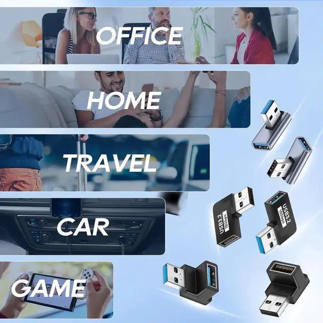 Alt view image 5 of 7 - JAENFONG 4PCS 90 Degree USB 3.2 Adapter 10Gbps USB Right Angle Adapters Vertical Up and Down Angle Left and Right Male to Female for PC Laptop Mouse and Keyboard