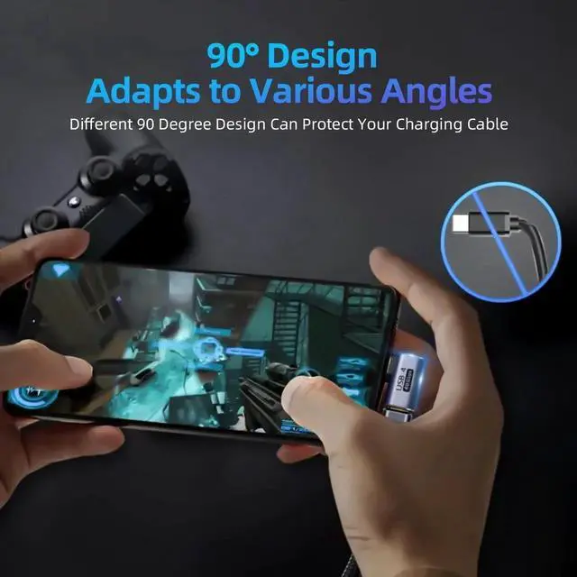 Alt view image 2 of 6 - JAENFONG USB C 90 Degree Adapter (2 Pack) 40Gbps Data Transfer USB Type C Male to Female Right Angle Extender for Steam Deck Switch Thunderbolt4 Laptop Mobile Phone Tablet