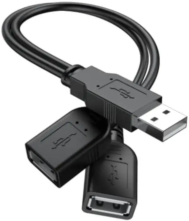 Main image of JAENFONG 2025 Upgraded USB 2.0 A Male to 2 Dual USB Female Jack Y Splitter Hub Power Cord Extension Adapter Cable(Not Supporting CarPlay and Android Auto)