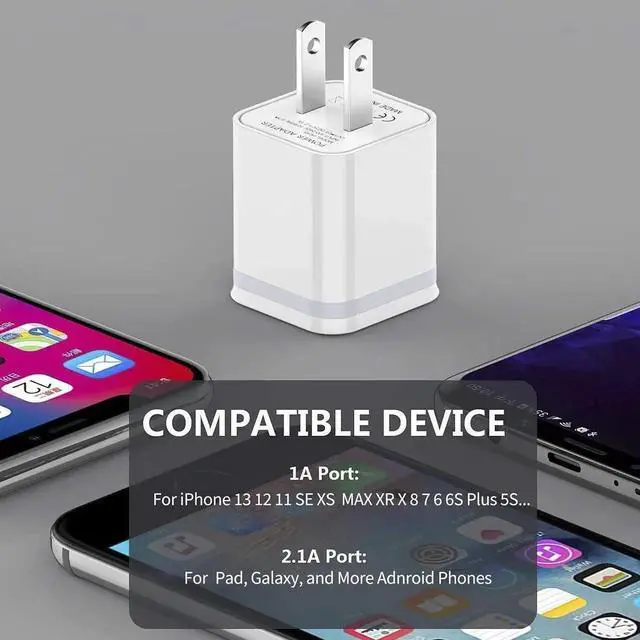 Alt view image 5 of 7 - USB Wall Charger 3-Pack 2.1A 5V Dual Port Cube Power Adapter Plug Block Charging Box Brick for iPhone 13 12 11 Pro Max SE XS XR X 8 7 6 6S Plus Galaxy LG Moto Android Phones