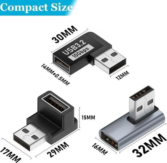 Alt view image 3 of 7 - JAENFONG 6 Pack 10Gbps USB 3.1 Male to Female Adapter Up Down Left Right 90 Degree Right Angle USB Cable Extension Connector 6 Types Support 3A Charging Speed
